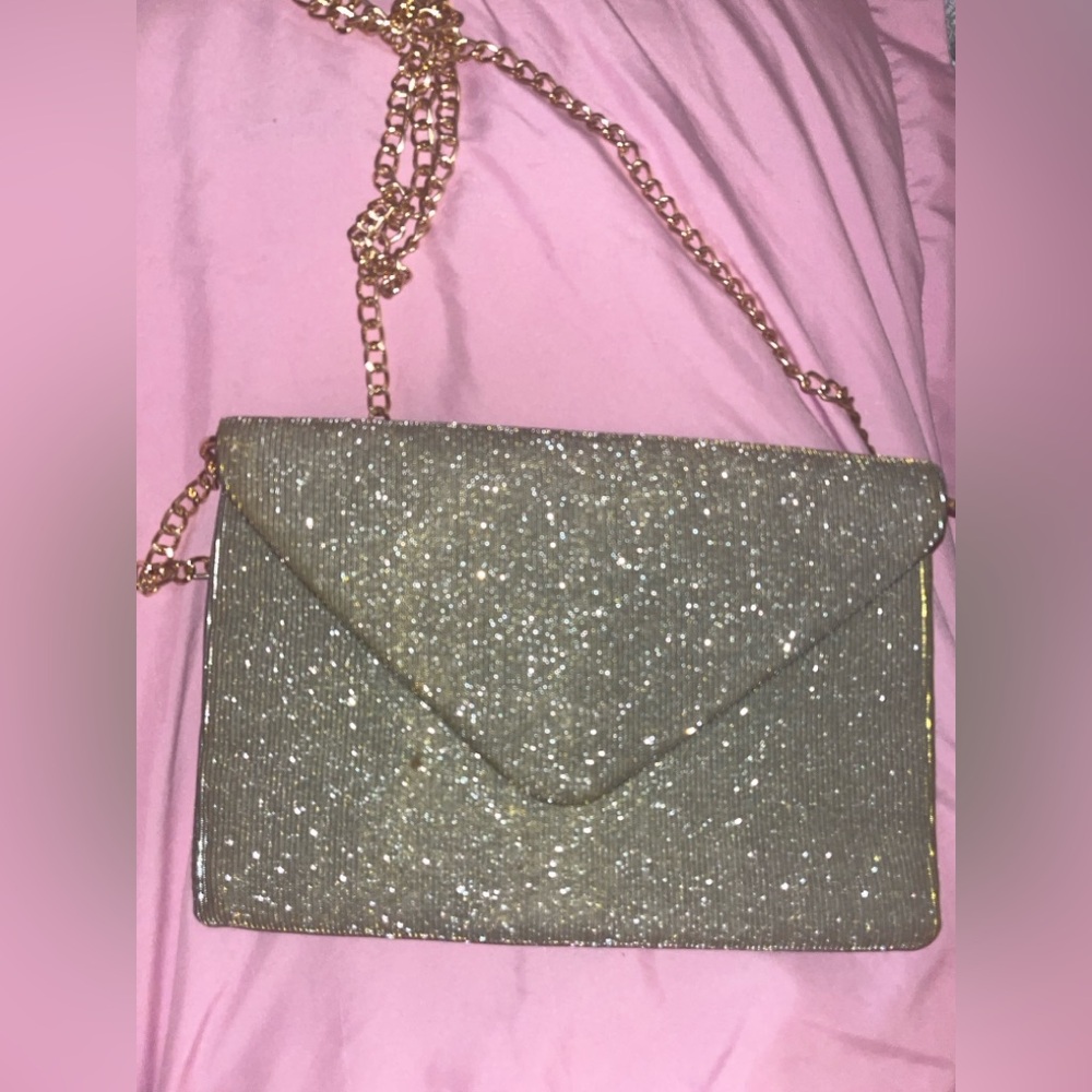 Champagne Gold Glitter Chain Clutch - Elegant & New